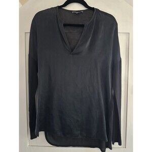 Vince Black 100% Silk Front Viscose Blend Back Blouse Shirt Top Size Small